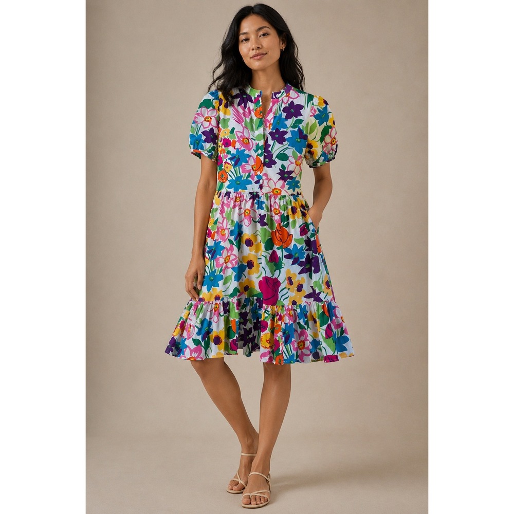 J.Crew Womens Floral Cotton Mini Dress Multi-Color Short Sleeve AW802 Size 00P